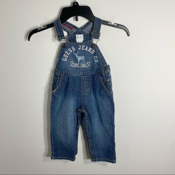 Guess Jeans Denim Overalls 24 months Plaid Accent Kids Toddler Baby - Picture 2 of 6